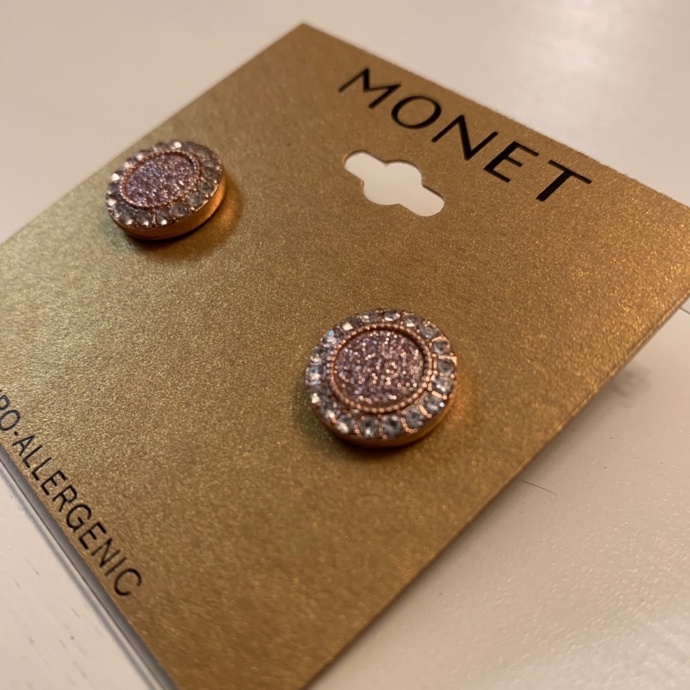 Rose Gold Stud Earrings - Pink & White